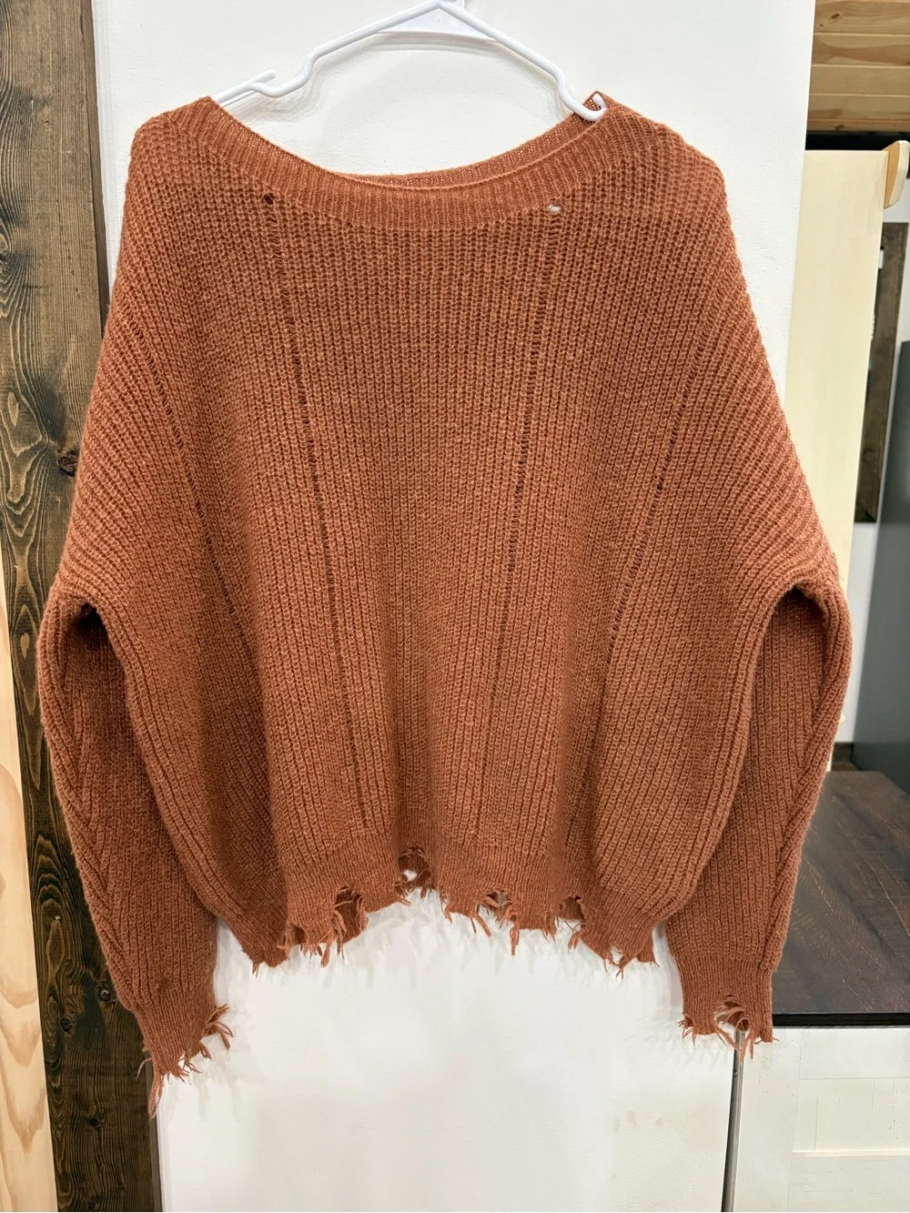 SHEIN Rust Distressed Ribbed Knit Sweater - Picture 1 of 4